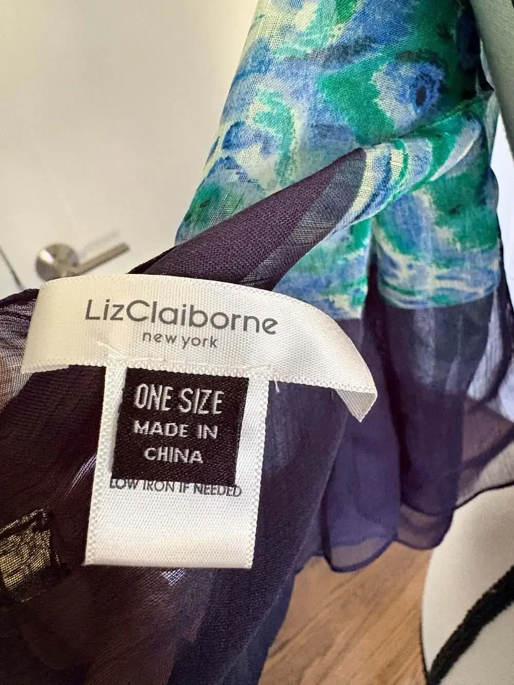 Liz Claiborne New York Blue & Green Peacock Pattern Semi-Sheer Rectangle Scarf